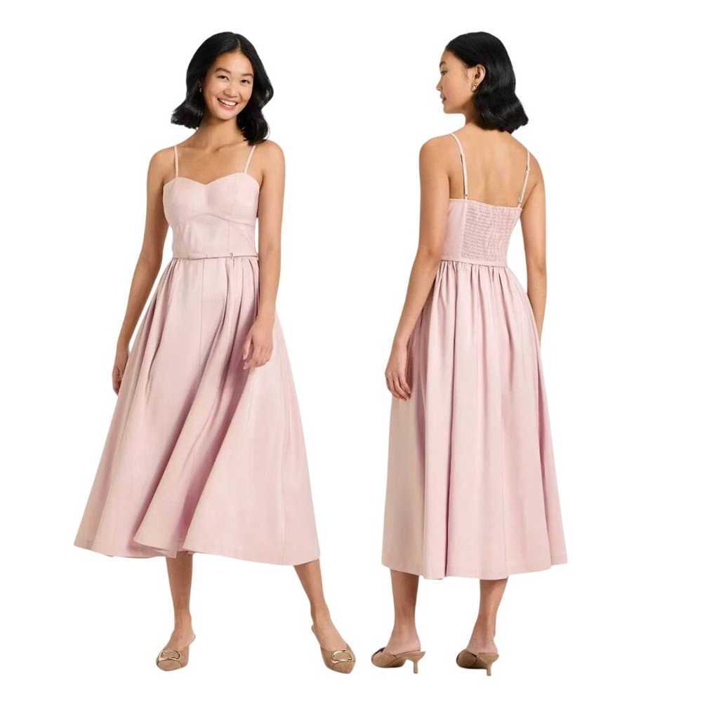 A‎ New Day Women's Mauve Pink Smocked Back Tie Waist Midi Dress Size Large